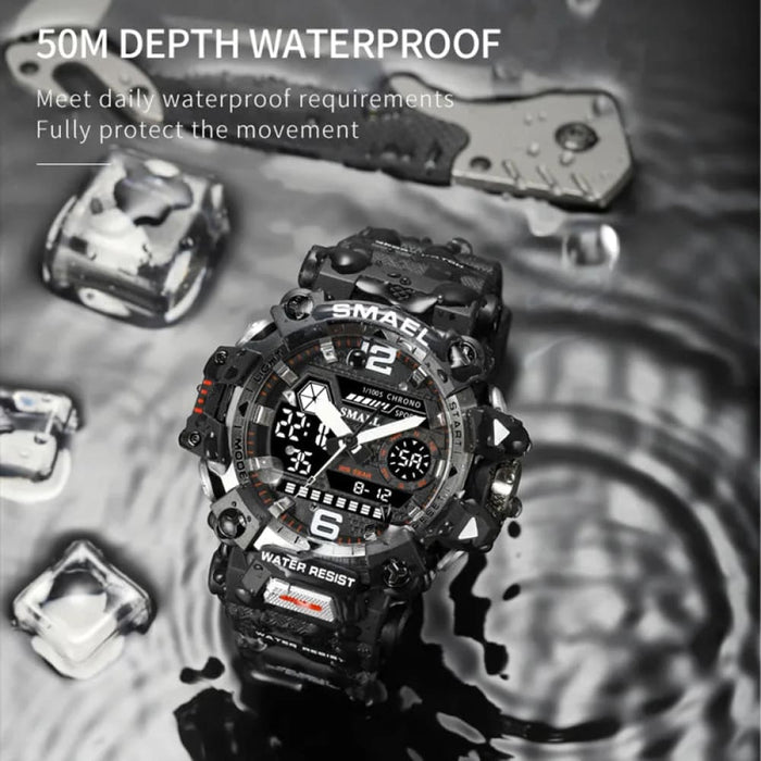 Men 50m Waterproof Sports Military Digital 8072 Dual