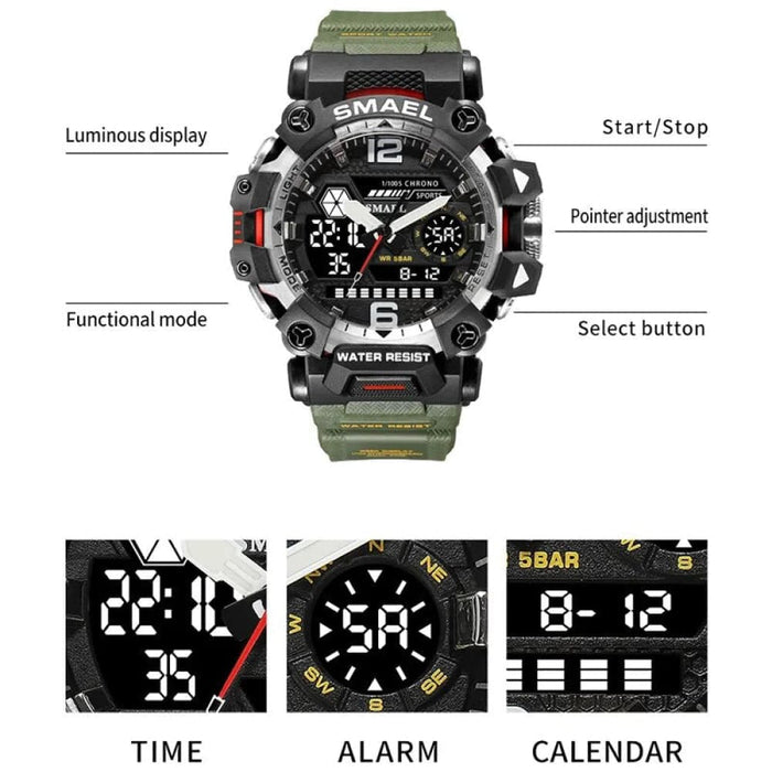 Men 50m Waterproof Sports Military Digital 8072 Dual