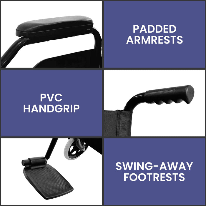 24In Self Propelled Foldable Steel Wheelchair - Black