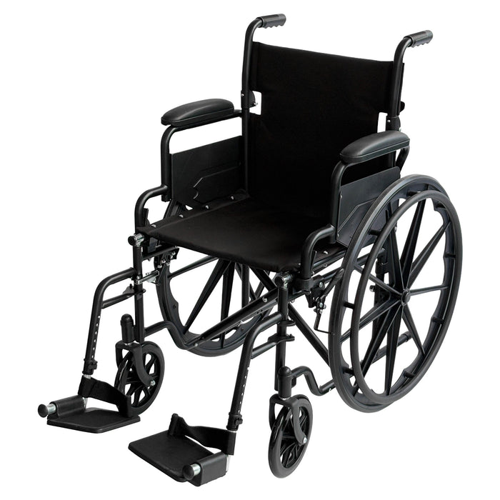 24In Foldable Steel Wheelchair In Black Steel Frame Heavy-Duty Disability Aid