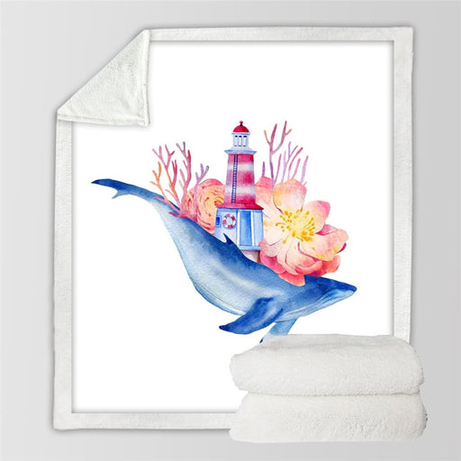 Whale Sherpa Throw Blanket 3d Printed Lighthouse Winter