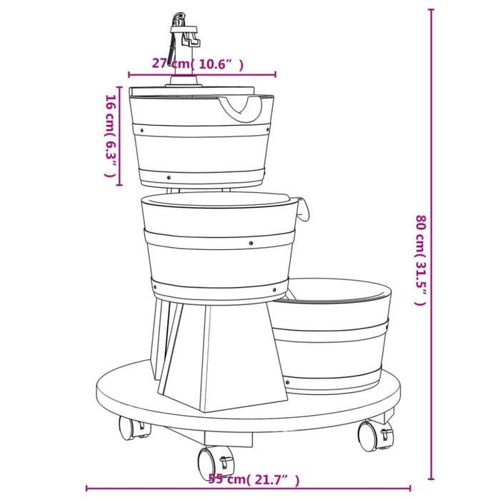 Nz Local Stock - Wheeled Water Fountain With Pump 55x55x80