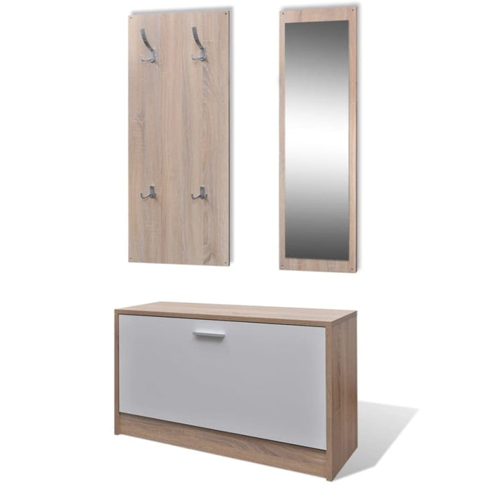Oak and White 3-in-1 Wooden Shoe Cabinet Set Xaoxal