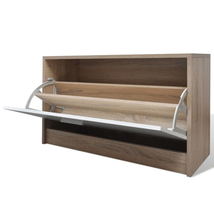 Oak and White 3-in-1 Wooden Shoe Cabinet Set Xaoxal