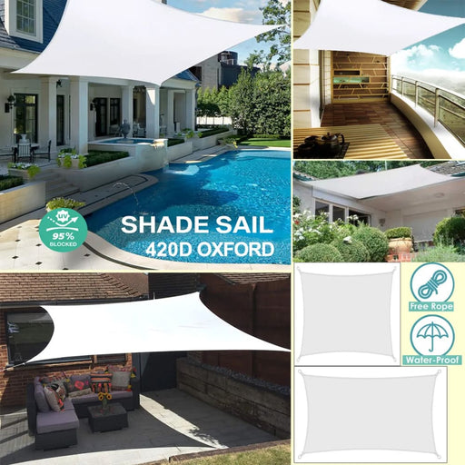 White 420d Waterproof Polyester Square Rectangle Shade Sail
