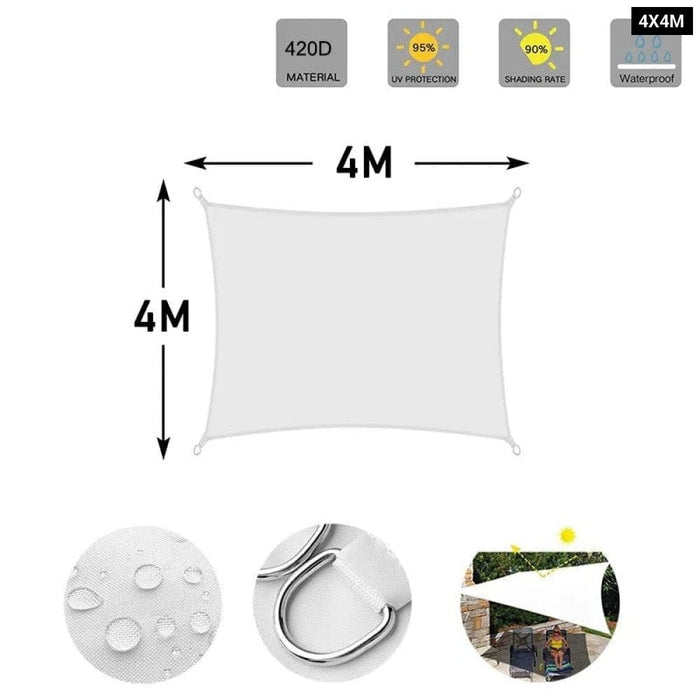 White 420d Waterproof Polyester Square Rectangle Shade Sail