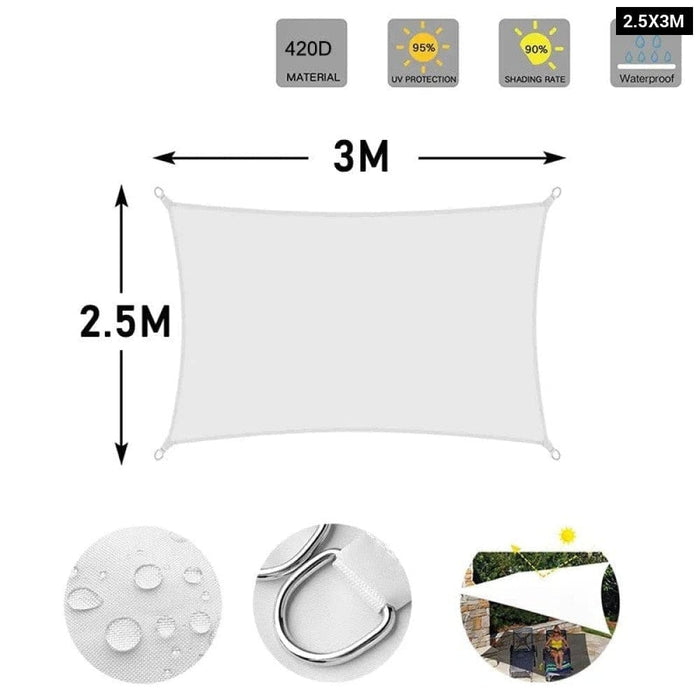 White 420d Waterproof Polyester Square Rectangle Shade Sail