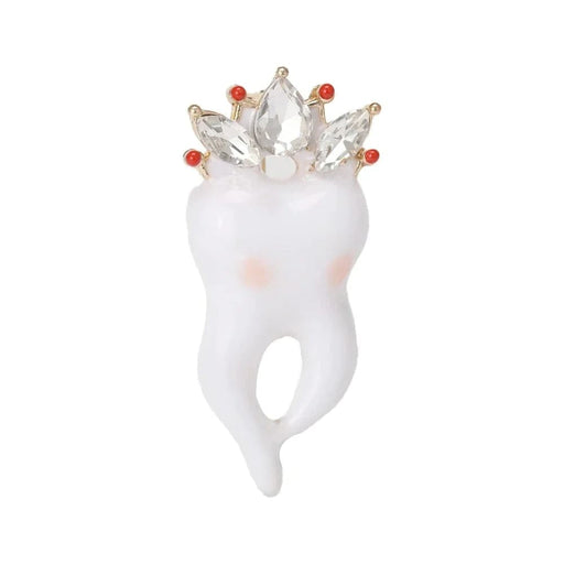 White Enamel Crown Pin Rhinestone Tooth Lapel For Clothing