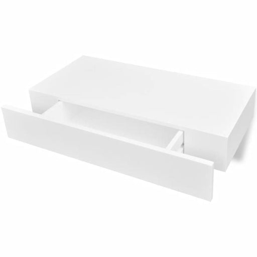 White Mdf Floating Wall Display Shelf 1 Drawer Book Dvd