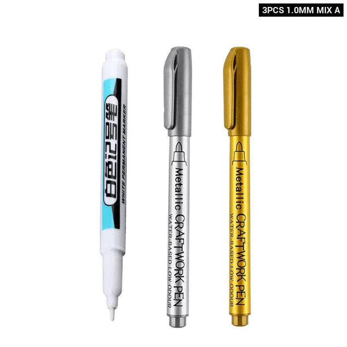White Permanent Paint Pen Set for Multiple Surfaces 0.7mm