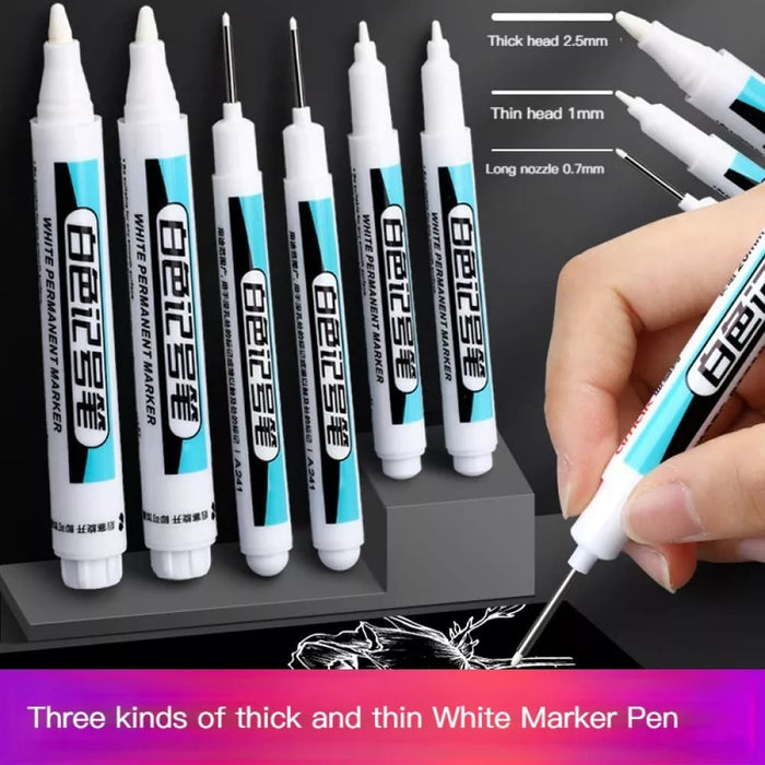 White Permanent Paint Pen Set for Multiple Surfaces 0.7mm