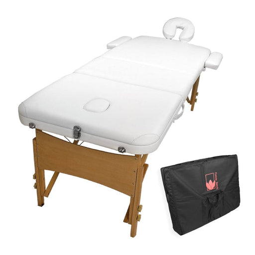 White Portable Beauty Massage Table Bed 3 Fold 70cm Wooden
