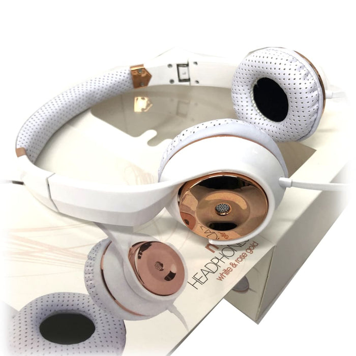 White Rose Gold Holysmoke Motif on Ear Foldable Headphones