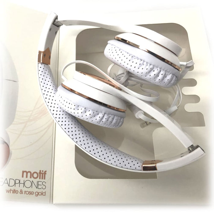 White Rose Gold Holysmoke Motif on Ear Foldable Headphones