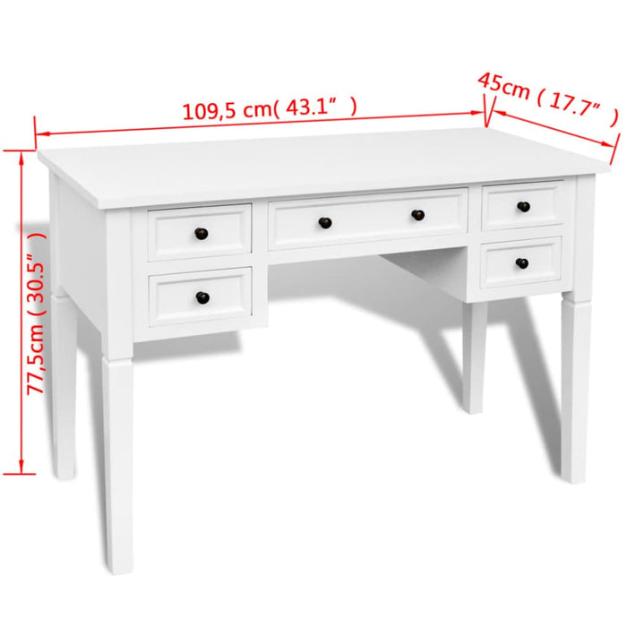 White Writing Desk with 5 Drawers Xaoptt
