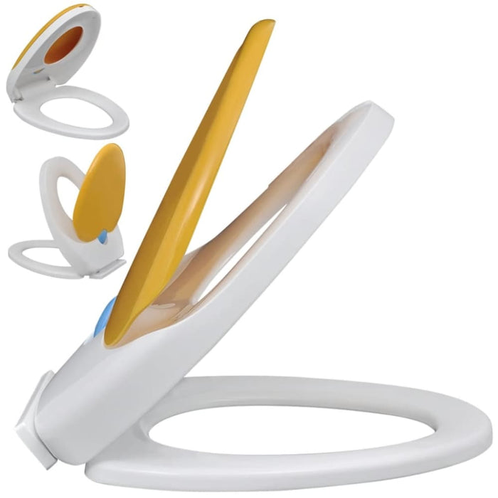 White & Yellow Soft - close Toilet Seat Adults Children