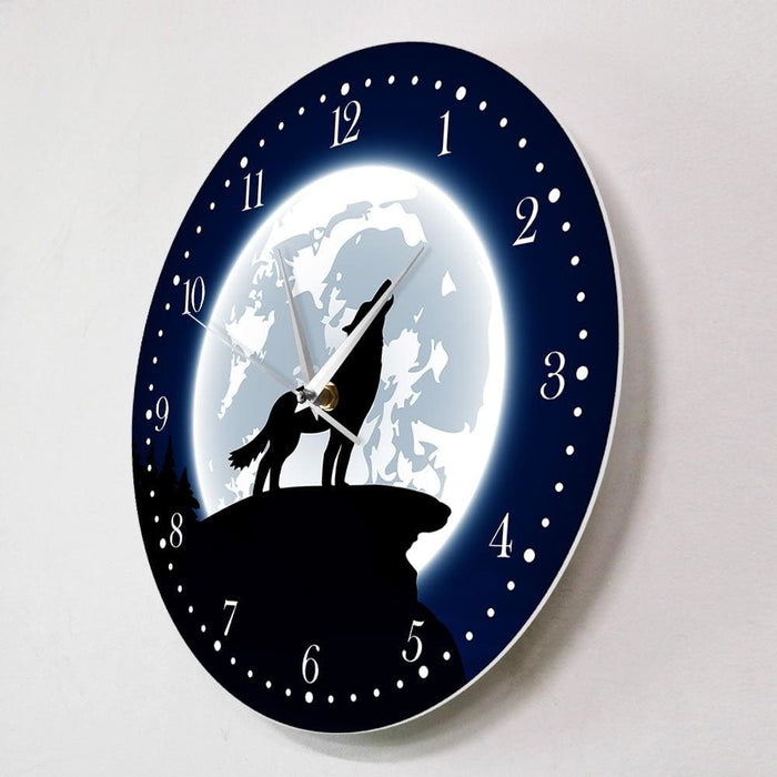 Wilderness Wall Art Howling Wolf With Moon Decorative Clock