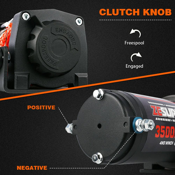 12v Winch 3500lbs Electric Atv Synthetic Rope Trailer Boat