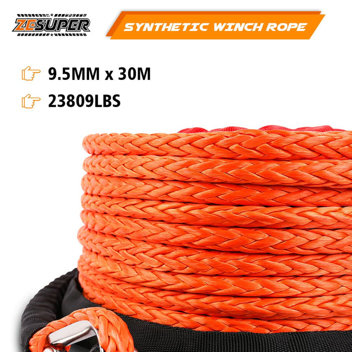 Winch Rope 9.5mm x 30m Dyneema Sk75 Hook Synthetic Car Tow