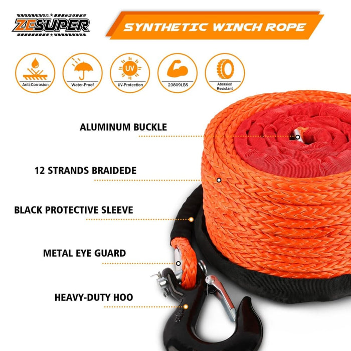 Winch Rope 9.5mm x 30m Dyneema Sk75 Hook Synthetic Car Tow