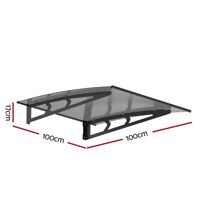 Window Door Awning Canopy 1mx1m Grey Solid Sheet Metal Frame