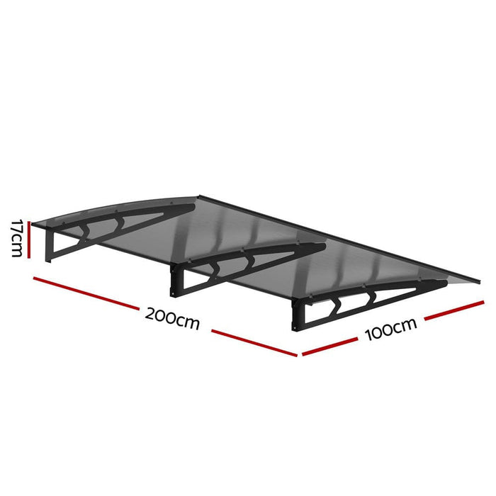 Window Door Awning Canopy 1mx2m Grey Solid Sheet Metal Frame