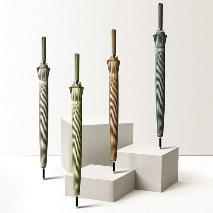 24k Windproof Long Umbrella with Leather Handle