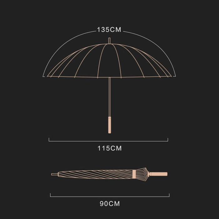 24k Windproof Long Umbrella with Leather Handle