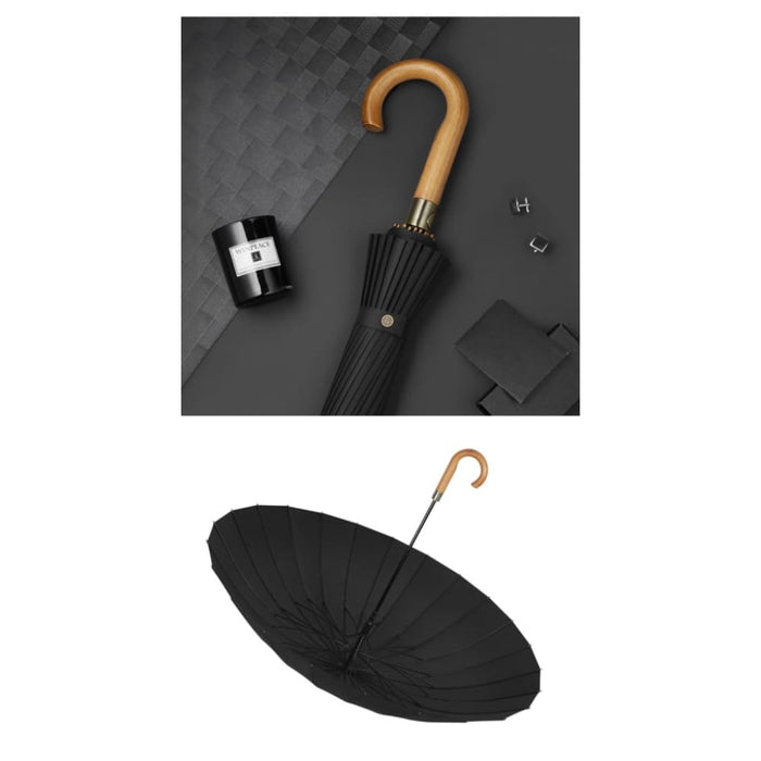 24k Windproof Long Big Umbrella with Wooden Handle