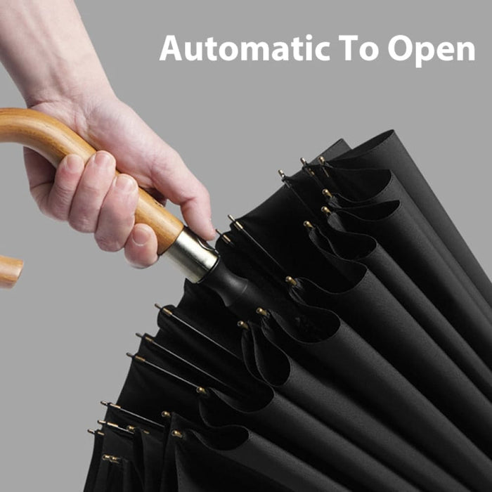 24k Windproof Long Big Umbrella with Wooden Handle