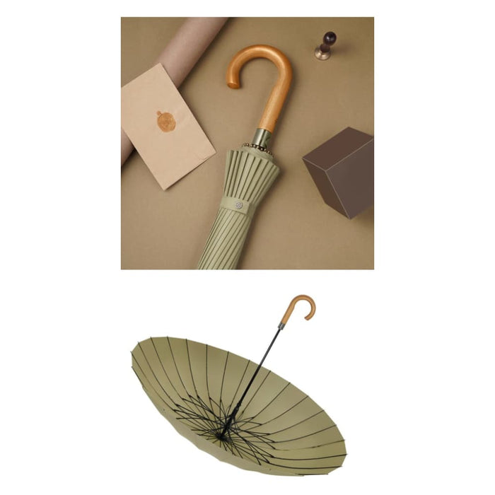 24k Windproof Long Big Umbrella with Wooden Handle