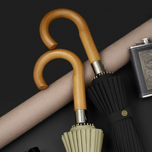 24k Windproof Long Big Umbrella with Wooden Handle