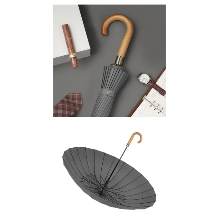 24k Windproof Long Big Umbrella with Wooden Handle