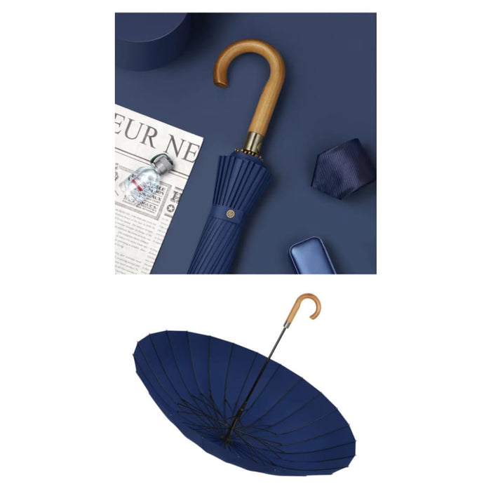 24k Windproof Long Big Umbrella with Wooden Handle