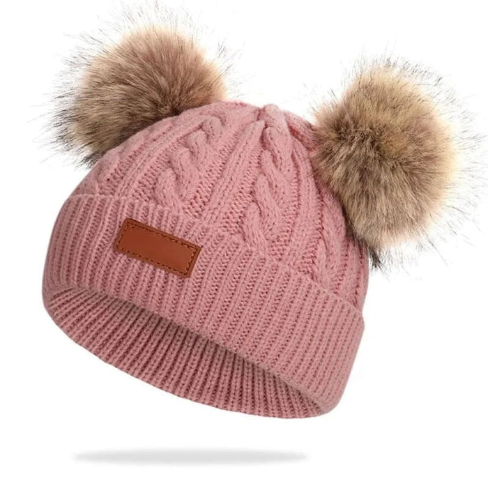 Winter Warm Double Wool Knitted Pompom Baby Hat For Kids