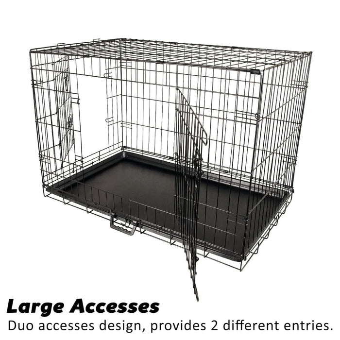 Wire Dog Cage Crate 24in With Tray Cushion Mat Blue Cover