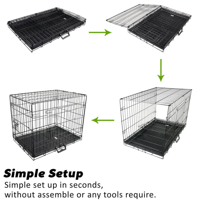 Wire Dog Cage Crate 24in With Tray Cushion Mat Blue Cover