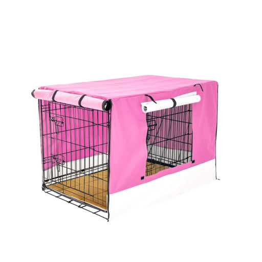 Wire Dog Cage Crate 24in With Tray Cushion Mat Pink Cover