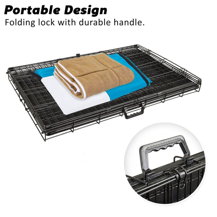 Wire Dog Cage Crate 36in With Tray Cushion Mat Blue Cover