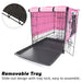 Wire Dog Cage Crate 42in with Tray + Cushion Mat + Pink