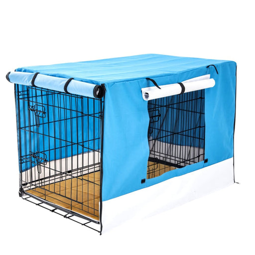 Wire Dog Cage Crate 48in with Tray + Cushion Mat + Blue
