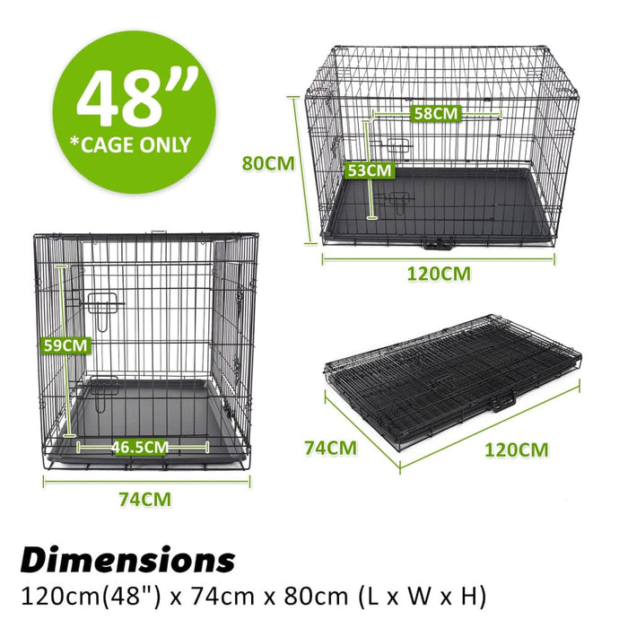 Wire Dog Cage Crate 48in with Tray + Cushion Mat + Blue