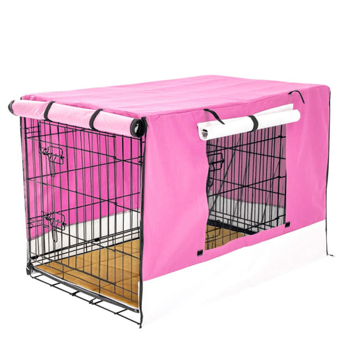 Wire Dog Cage Crate 48in with Tray + Cushion Mat + Pink