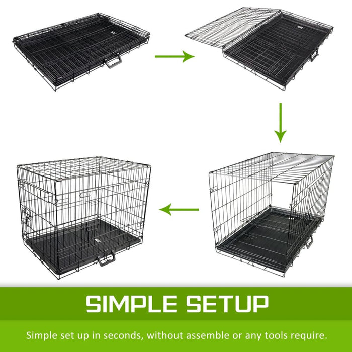 Wire Dog Cage Foldable Crate Kennel 24in With Tray Blue