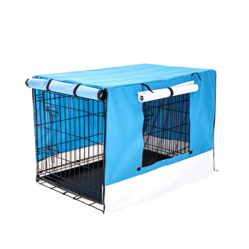 Wire Dog Cage Foldable Crate Kennel 24in With Tray Blue