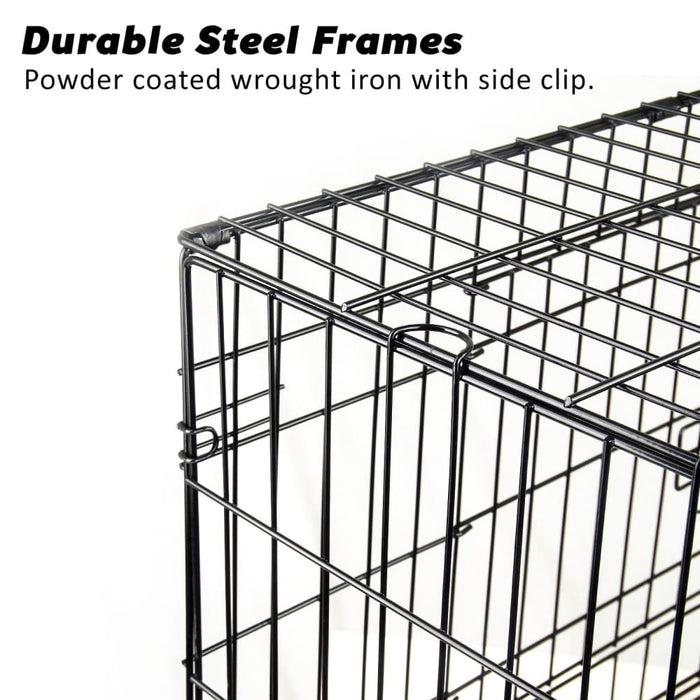 Wire Dog Cage Foldable Crate Kennel 24in With Tray Cushion