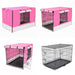 Wire Dog Cage Foldable Crate Kennel 36in With Tray Pink