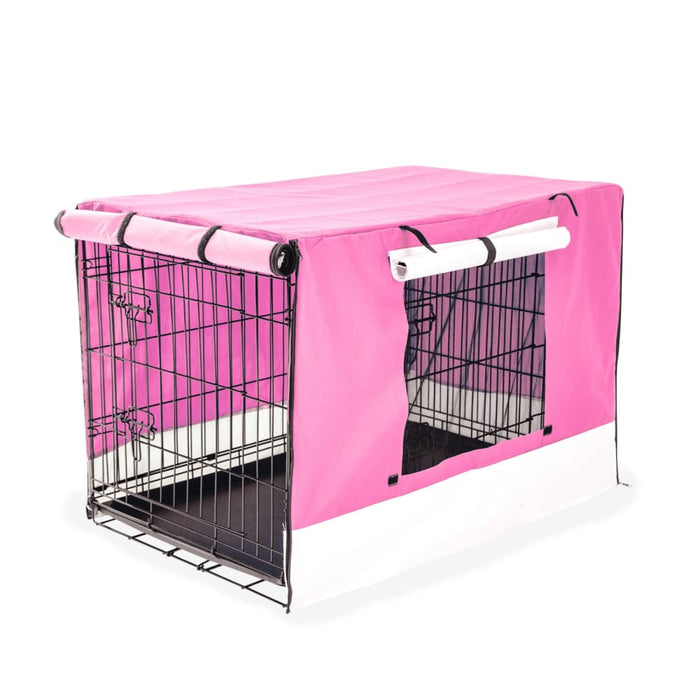 Wire Dog Cage Foldable Crate Kennel 36in With Tray Pink