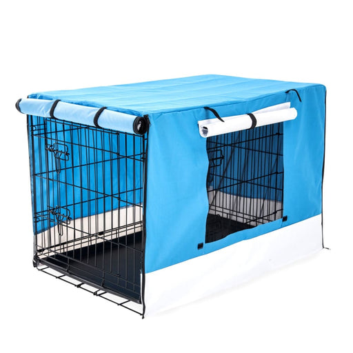 Wire Dog Cage Foldable Crate Kennel 48in with Tray + Blue