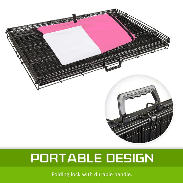 Wire Dog Cage Foldable Crate Kennel 48in with Tray + Pink